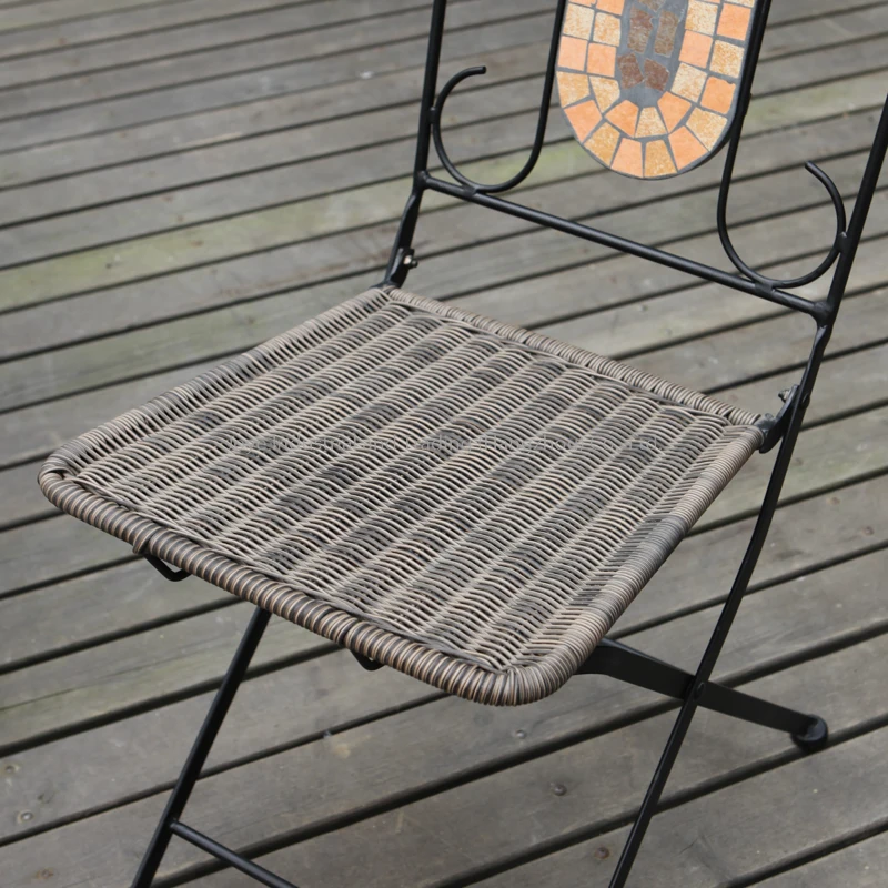 Joye Leisure Steel Rattan Chair and Mosaic Coffee Table Bistro Set Outdoor Garden Balcony 3Pcs Set