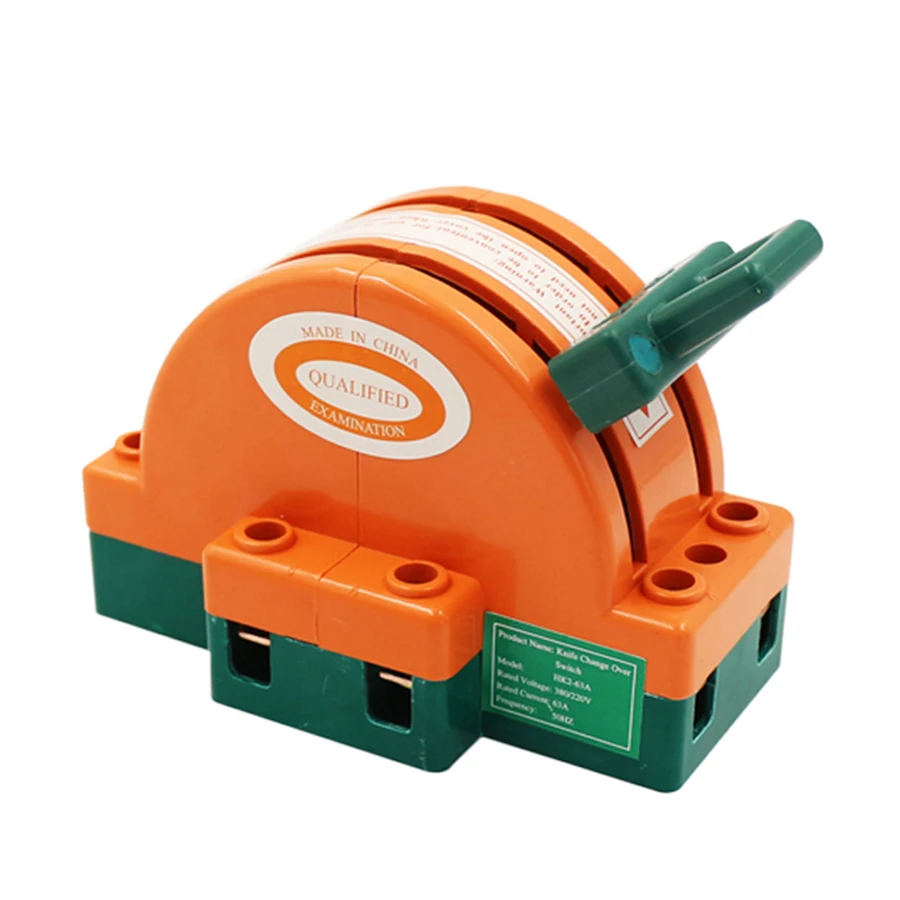 DPDT Knife Switches Copper Power Disconnector Switch Semicircular Breaker Backup Circuit Generator 2P 63A