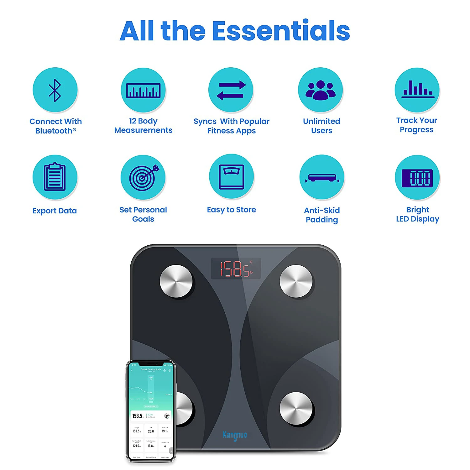 180kg 396lb Personal Scale Electronic Digital Smart Body Weighing Scale