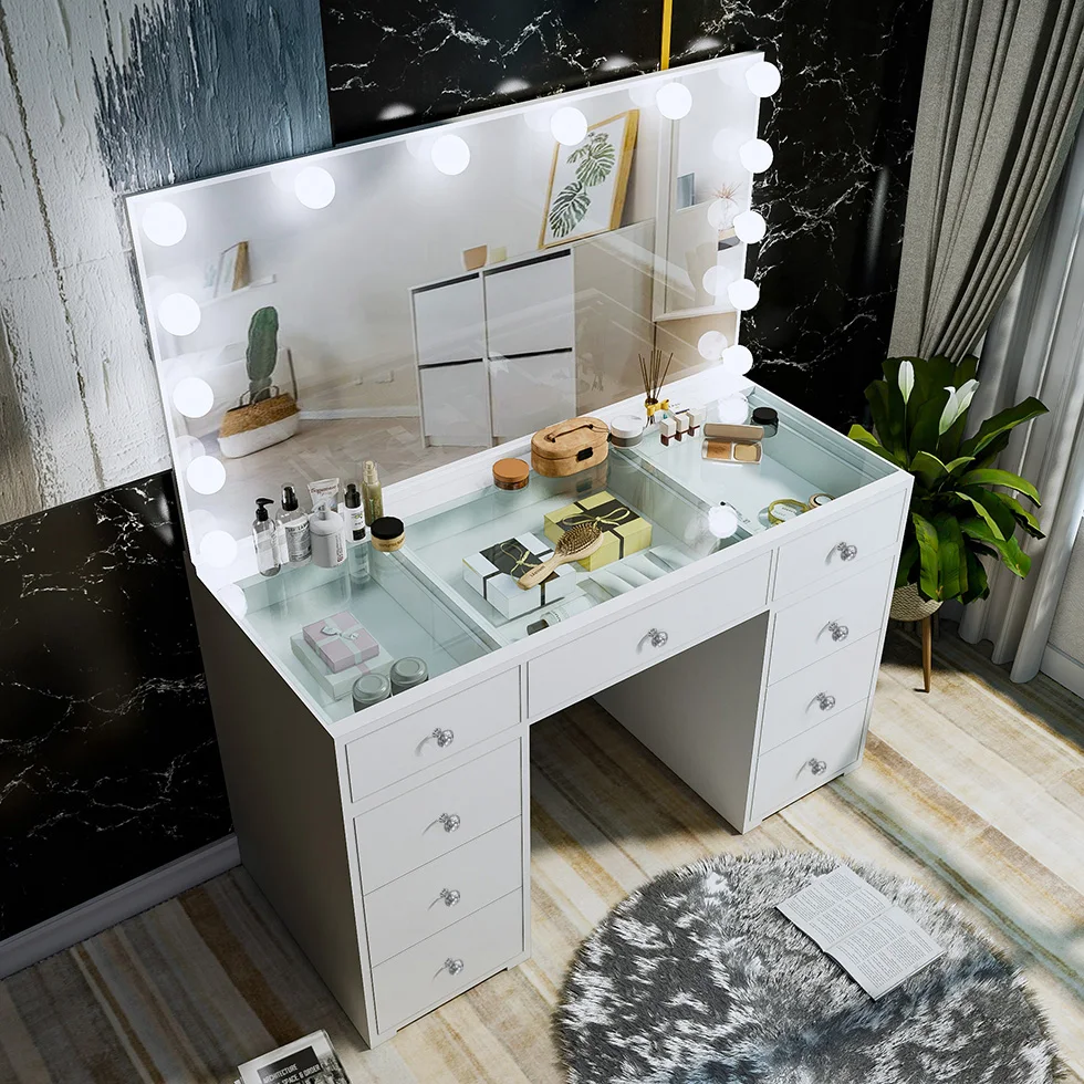 Comfort Dressing Table with Mirror Vanity Table With LED Light Makeup ...
