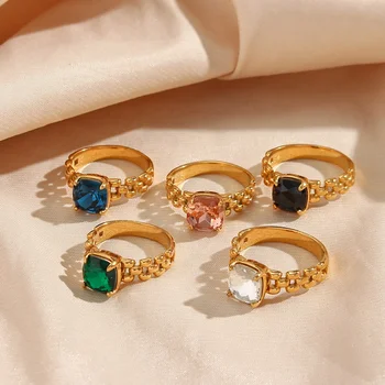 Drop Ship Gold Plated Hollow Watchband Zircon Rings For Women Non Tarnish Stainless Steel Jewelry