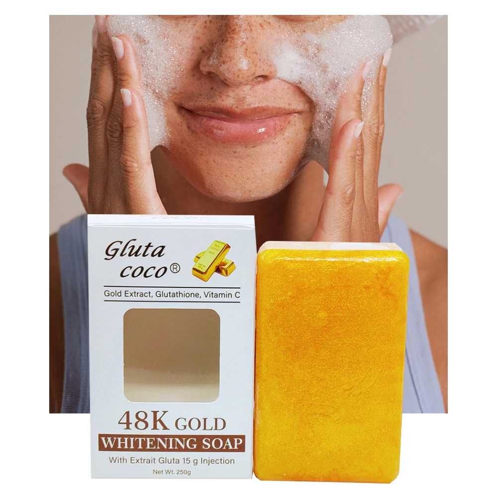 Gluta COCO 48K Gold Whitening Soap Exfoliating Brightening with Vitamin C & Glutathion Soap Face Body Toilet Soap