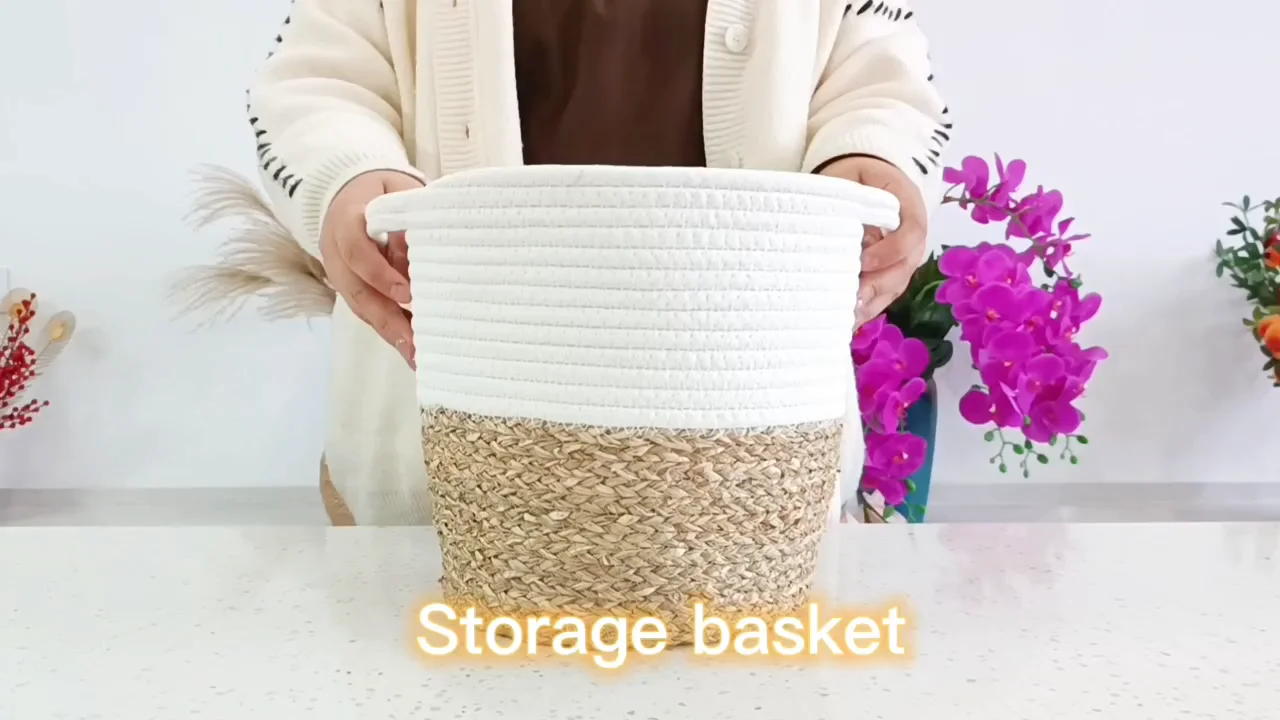 Woven Cotton Rope Mix Seagrass Baskets Pure Natural Material Basket