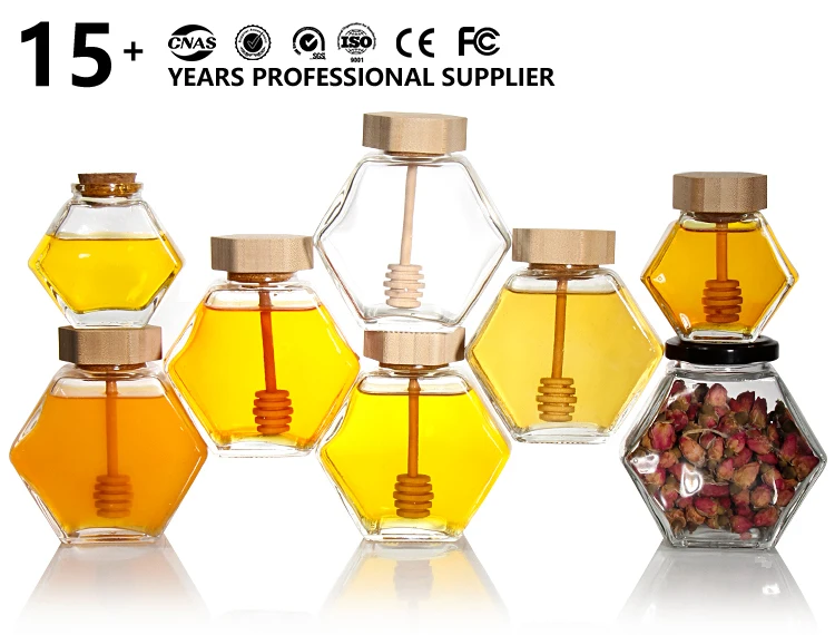 Custom 100ml 380ml 730ml Honey Jars Jelly Jam Cheap Hexagon Glass Honey ...