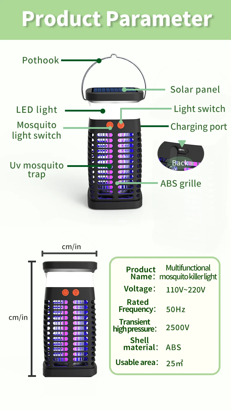 Saijzek. New Arrival High Effective Indoor/Outdoor UV LED Bug Zapper Solar Powered Electrical Shock Mosquito Killer Lamp Moths details