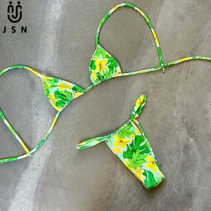 JSN 2026 Customized Fashionable Sexy New Printed Bikini for Women Two-piece Swimsuit Gradient Color Backless Halter Swimwear