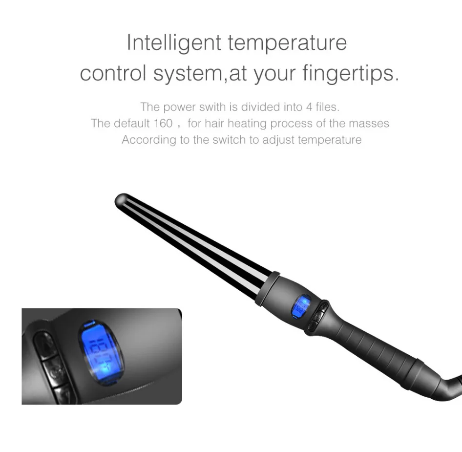 Tapered Curling Wand Professional Ionic Ceramic Curler With Lcd Digital Display Hair Quick Styling Iron For Long Lasting Curls Buy Adjustable Temp Tapered Curling Wand Professional Ionic Ceramic Curler With Lcd Digital