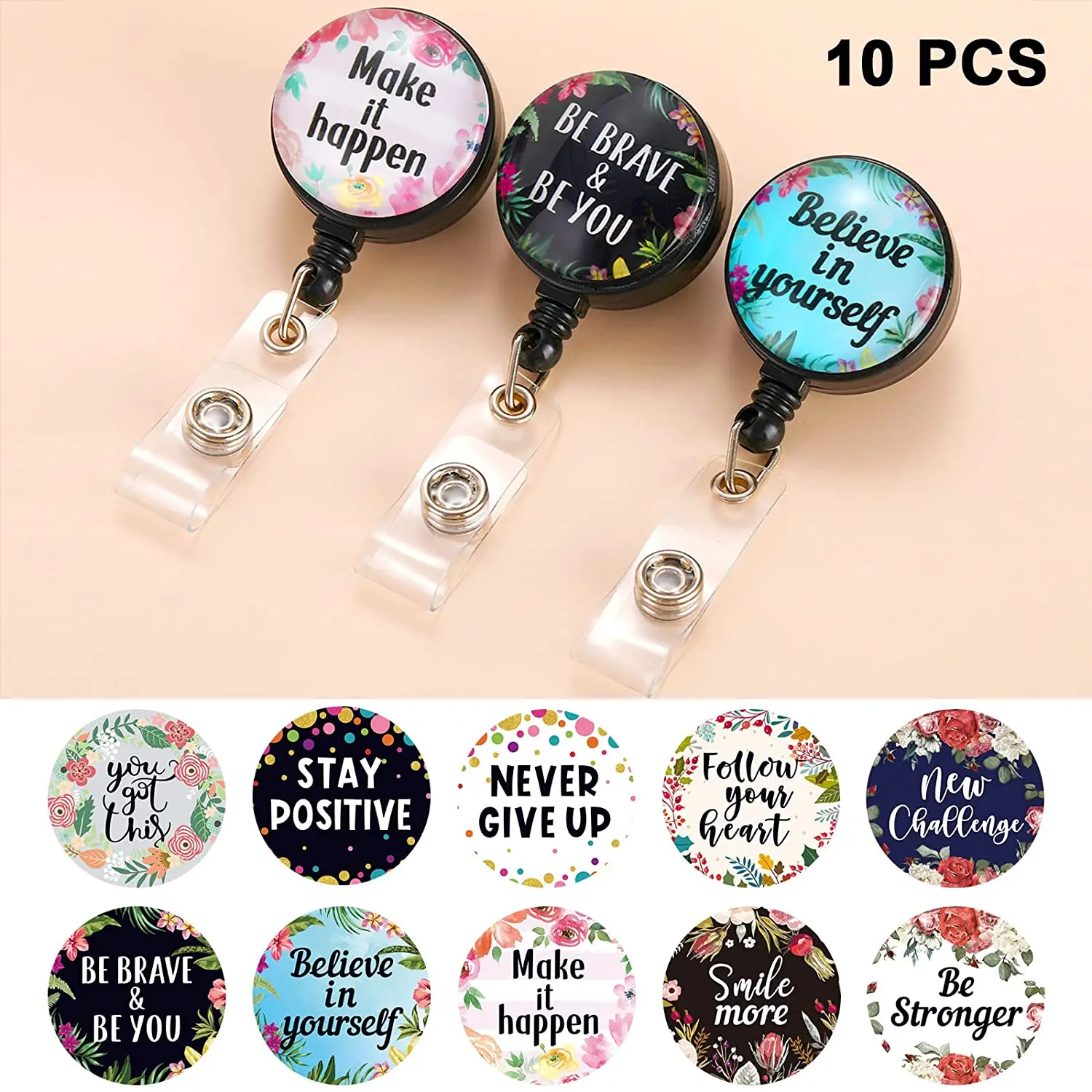 Customized Badge Reel with Motivation Quotes