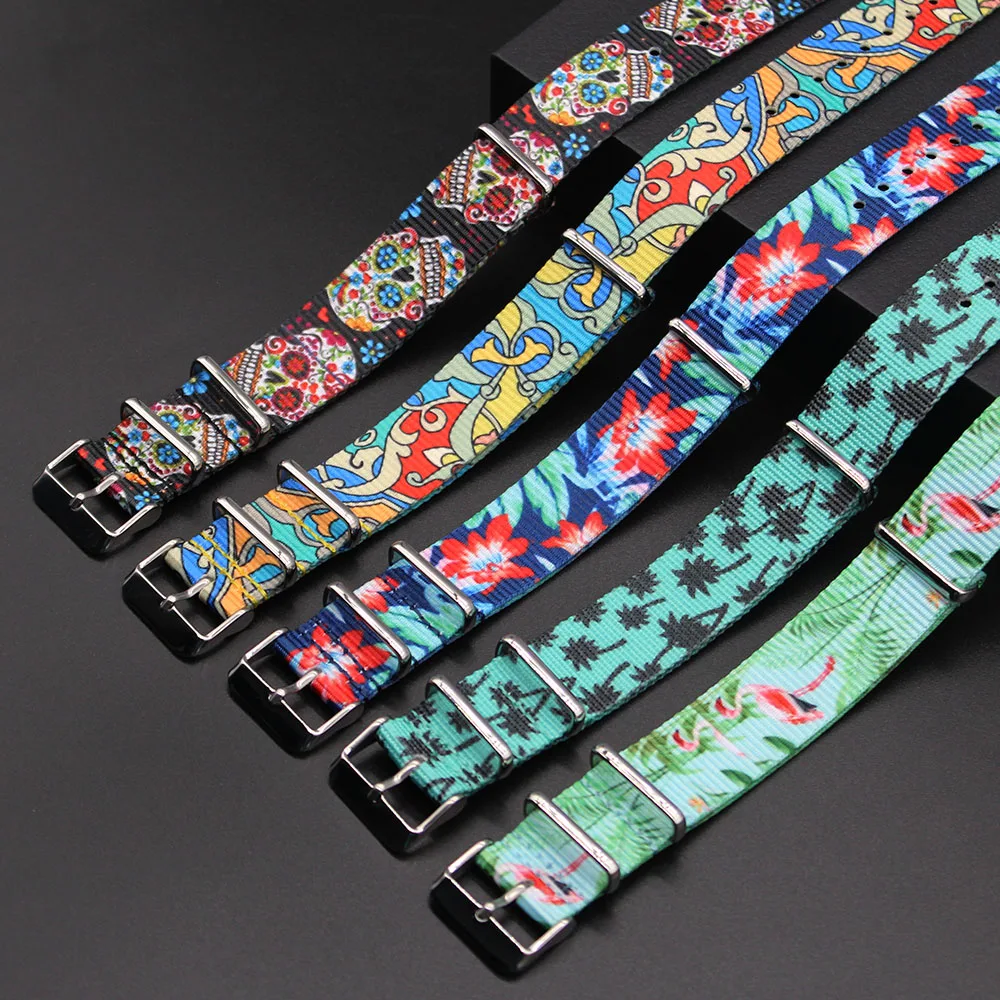 New Pattern Custom Hot Printed Fabric Woven Polyester Nylon Camo Watch Watch Strap Band 20mm Wholesale Manufacturer