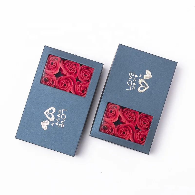 Jinayon Ready in Stock Valentine's Day Flower Box Paper Gift Rigid Boxes Custom Boxes for Jewelry with 6 Soap Rose Handmade factory