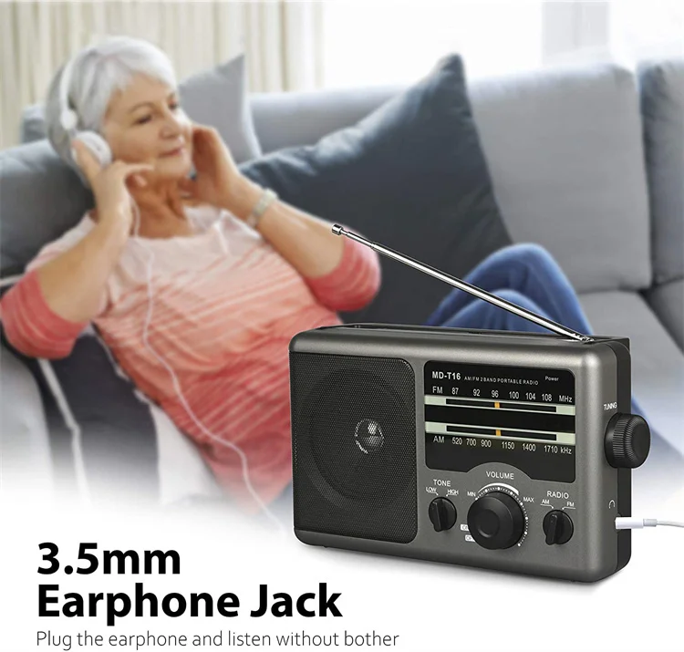 Portable AM FM Radio Battery Operated or AC Power Large Tuning Knob Elder Home Radio