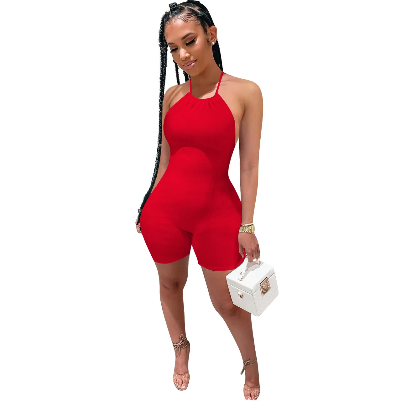 red sleeveless romper