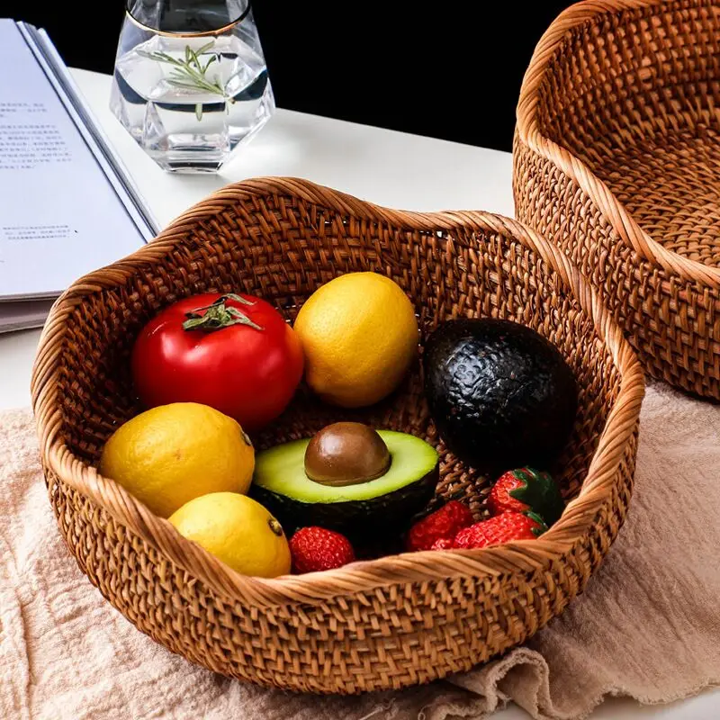 Natural Rattan Storage Basket Rectangular Woven Fruit Wicker Basket
