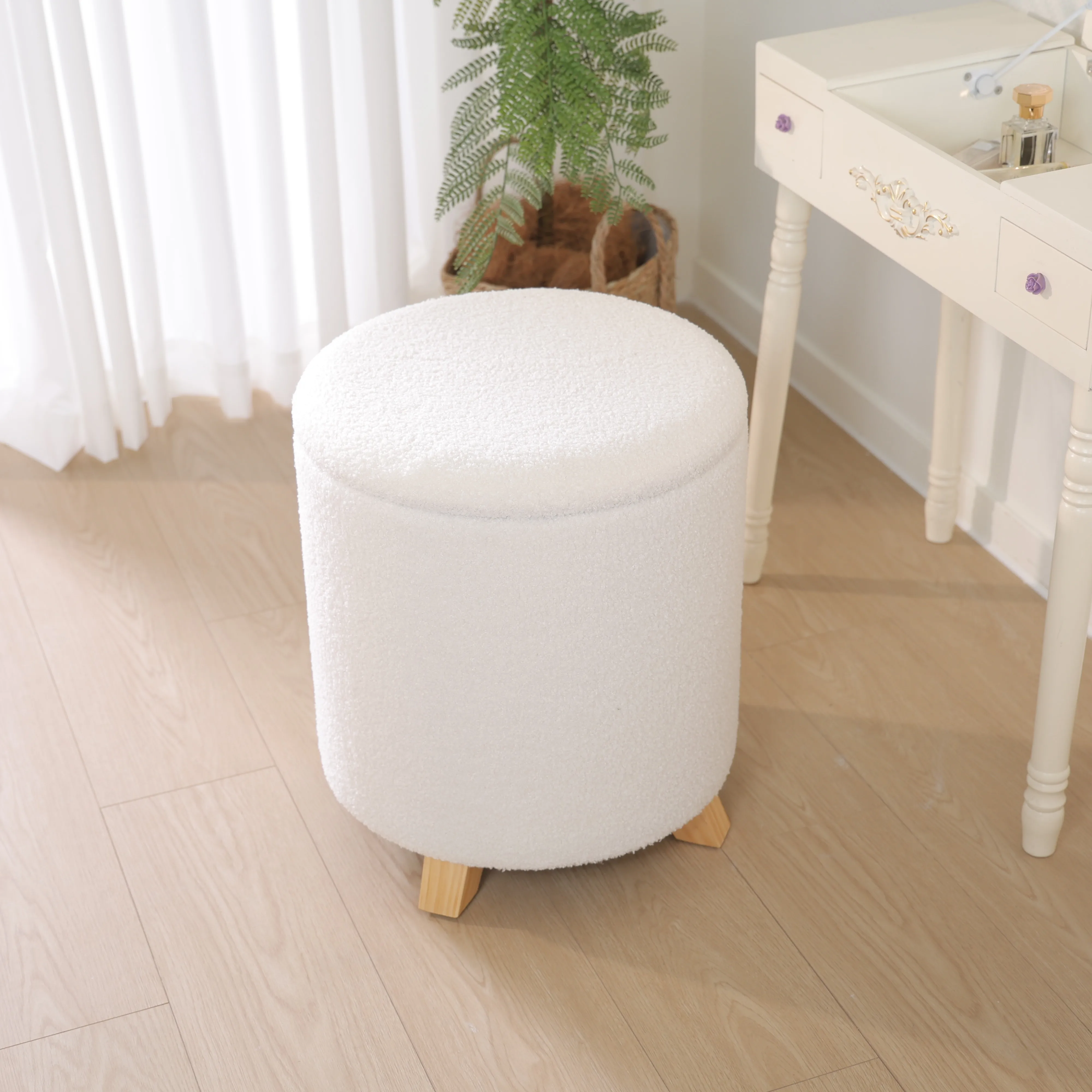 2025 Luxury Teddy Fleece Footrest Small Ottoman Stool Seating with Storage for Living Room
