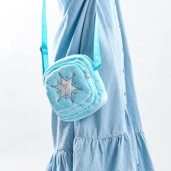 Disney genuine Frozen square cartoon cute shoulder plush messenger bag double zipper spot wholesale