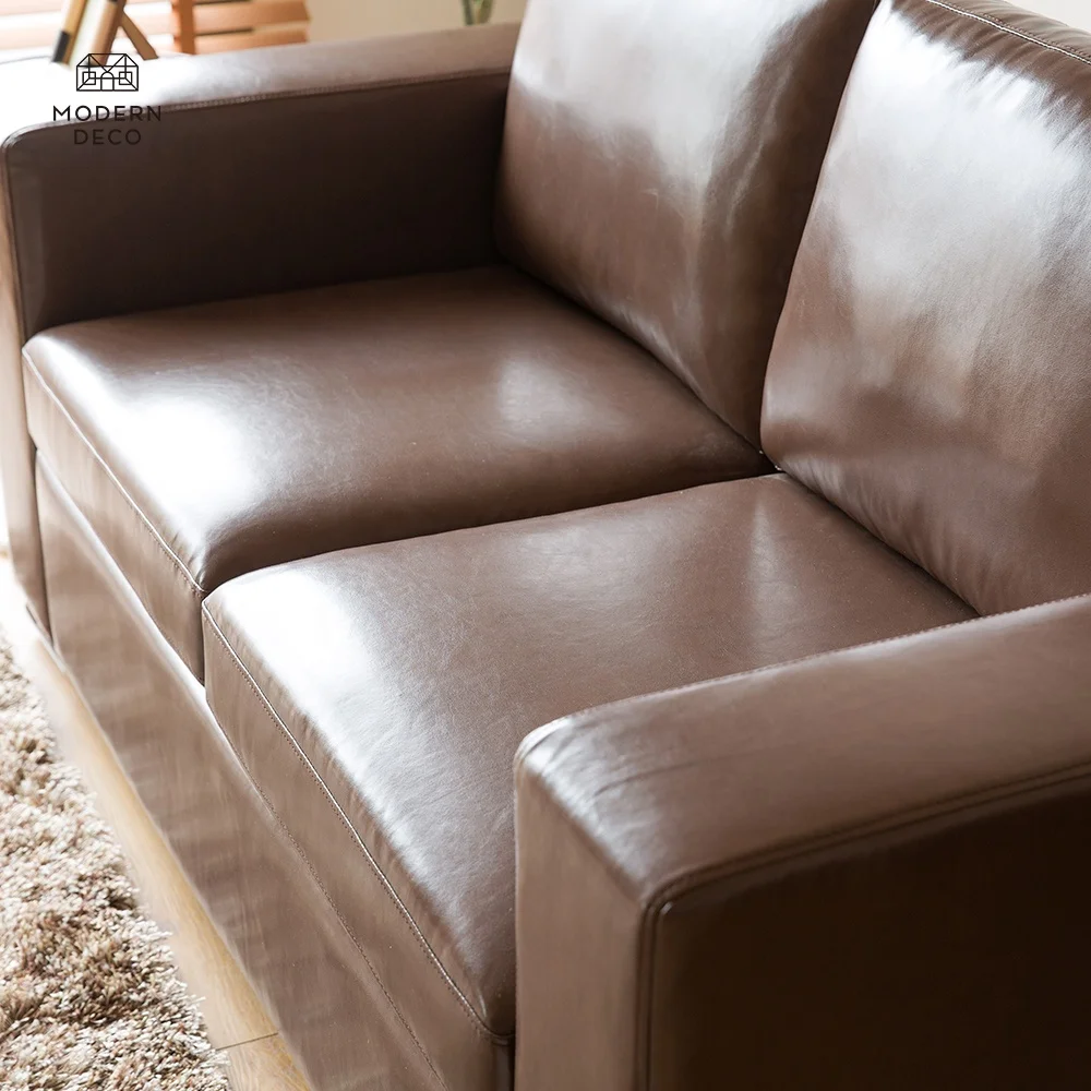 Sofa Da Công Nghiệp 2 Chỗ Ngồi Thiết Kế Tùy Chỉnh Mới Chất Lượng Cao PU Màu Nâu Cho Phòng Khách