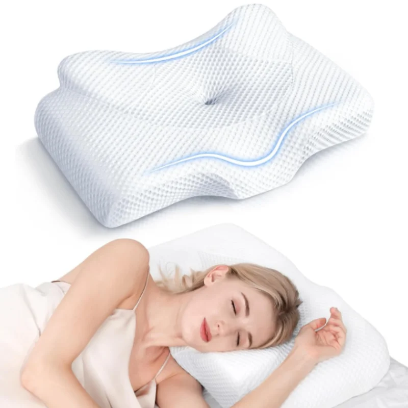 Cooling Memory Foam Butterfly Pillow with Bamboo Cover  Ergonomic Neck Support Pillow for Comfortable Sleep