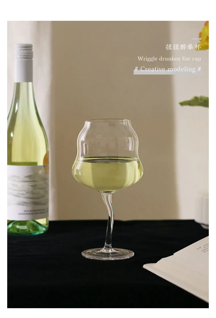 500ml Hand Blown Unique Design Custom Twisted Stem Crystal Clear Wine