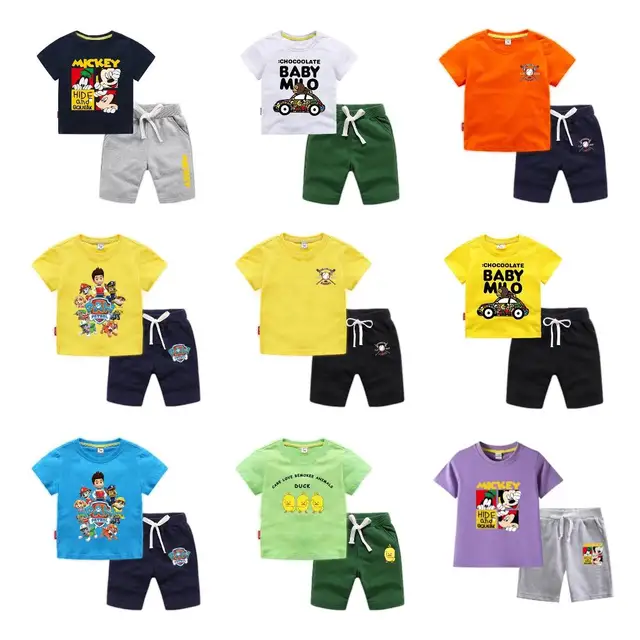 Hot Selling Summer 2pcs Kids Outfits Short Sleeve T-shirt and Shorts Plaid Casual Children Boy Clothes Set