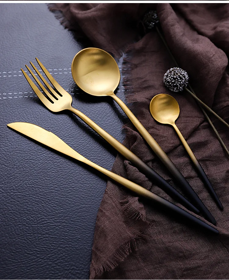 304 Stainless Steel Dining Room Matte Cutlery Set Portuguese Steak Knife Fork Spoon Flatware Set
