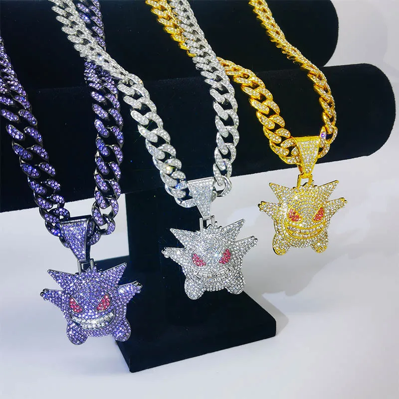 18K good GOLD CUBAN VVS DIAMOND GENGAR CHAIN