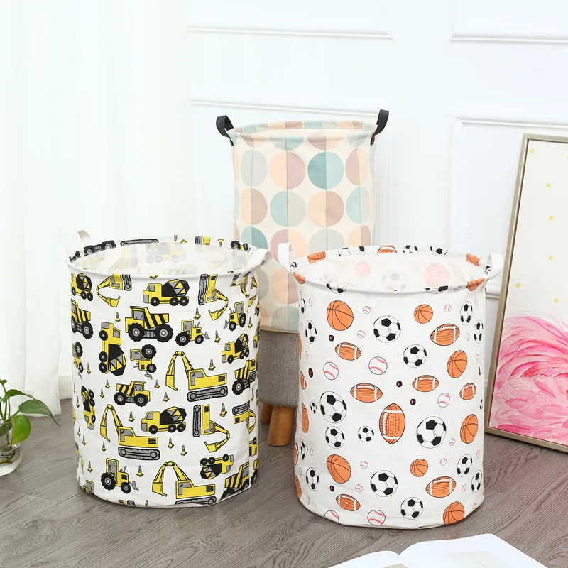 Canvas Kid Toys Storage Bag Portable Bear Pattern Laundry Basket With Drawstring 