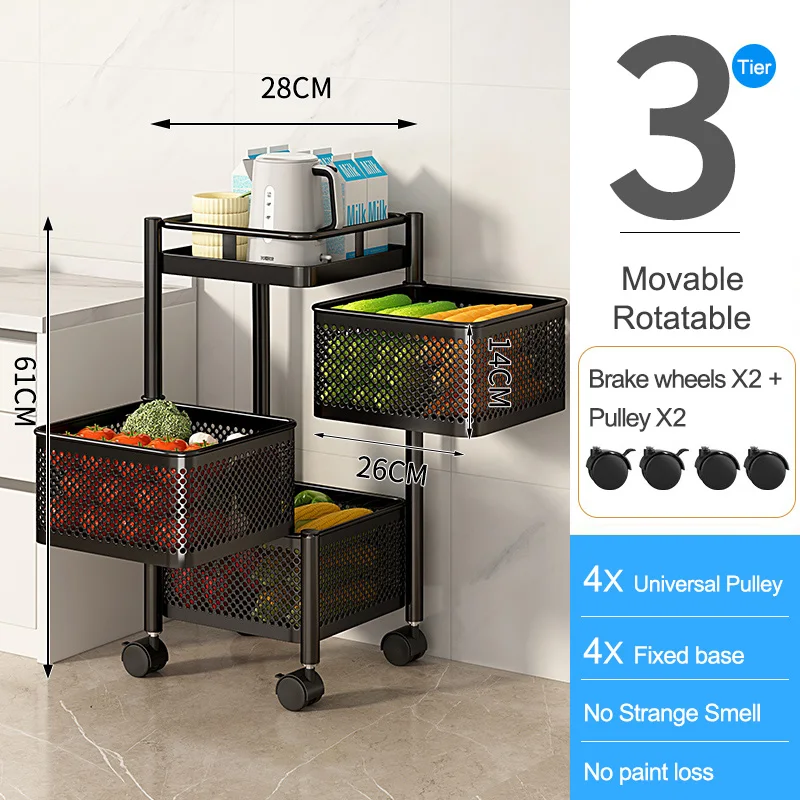 360 Kitchen Storage Shelves 3/4/5 Tier Storage Rack Metal Rotating