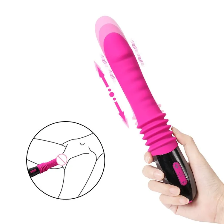 10 Frequency Rechargeable Rechargeable Handheld Rotating Beads Telescopic Dildo Vibrator for G Spot Stimulation