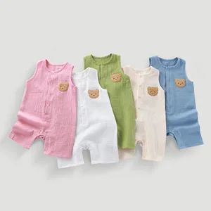 Muslin Baby Clothes Double Layer Gauze Snap Vest Breathable Plain Baby Rompers