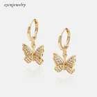 Earrings Earrings Cubic Zirconia Earring Beautiful Butterflies Cubic Zirconia Brass Drop Butterfly Earrings