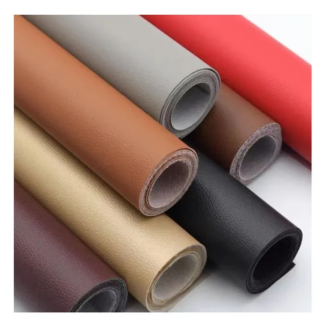 Waterproof 1 mm Embossed Litchi Rexine Artificial Faux Synthetic Semi-PU PVC Leather for Car Seat Bags Making