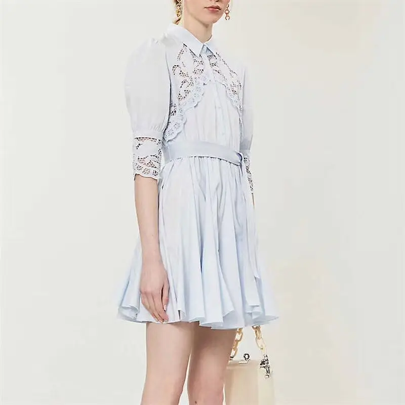 Summer Trendy White Lace Embroidery Dress Hook Flower Hollowed Out