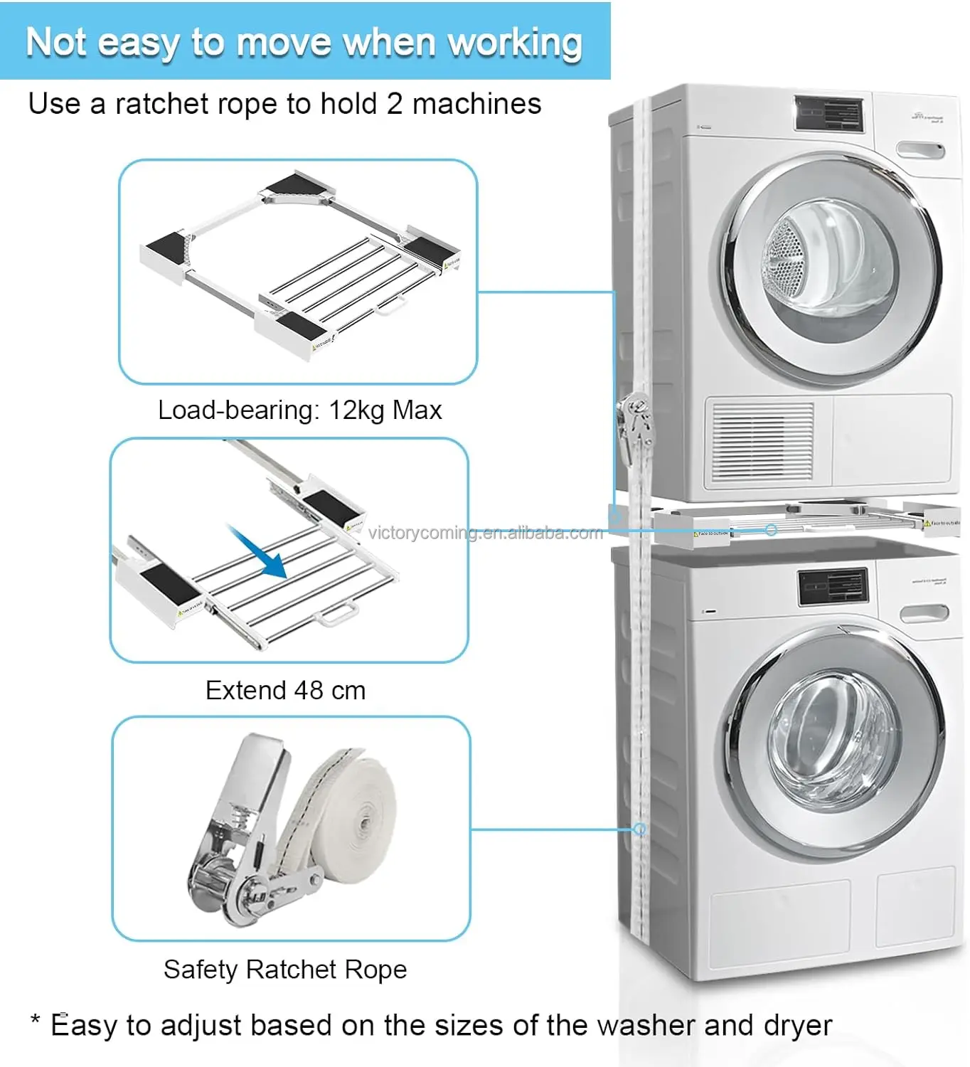 Adjustable Pulout Shelf Washing Machines Stacking Kit Shelf With Ratchet Strap Factory