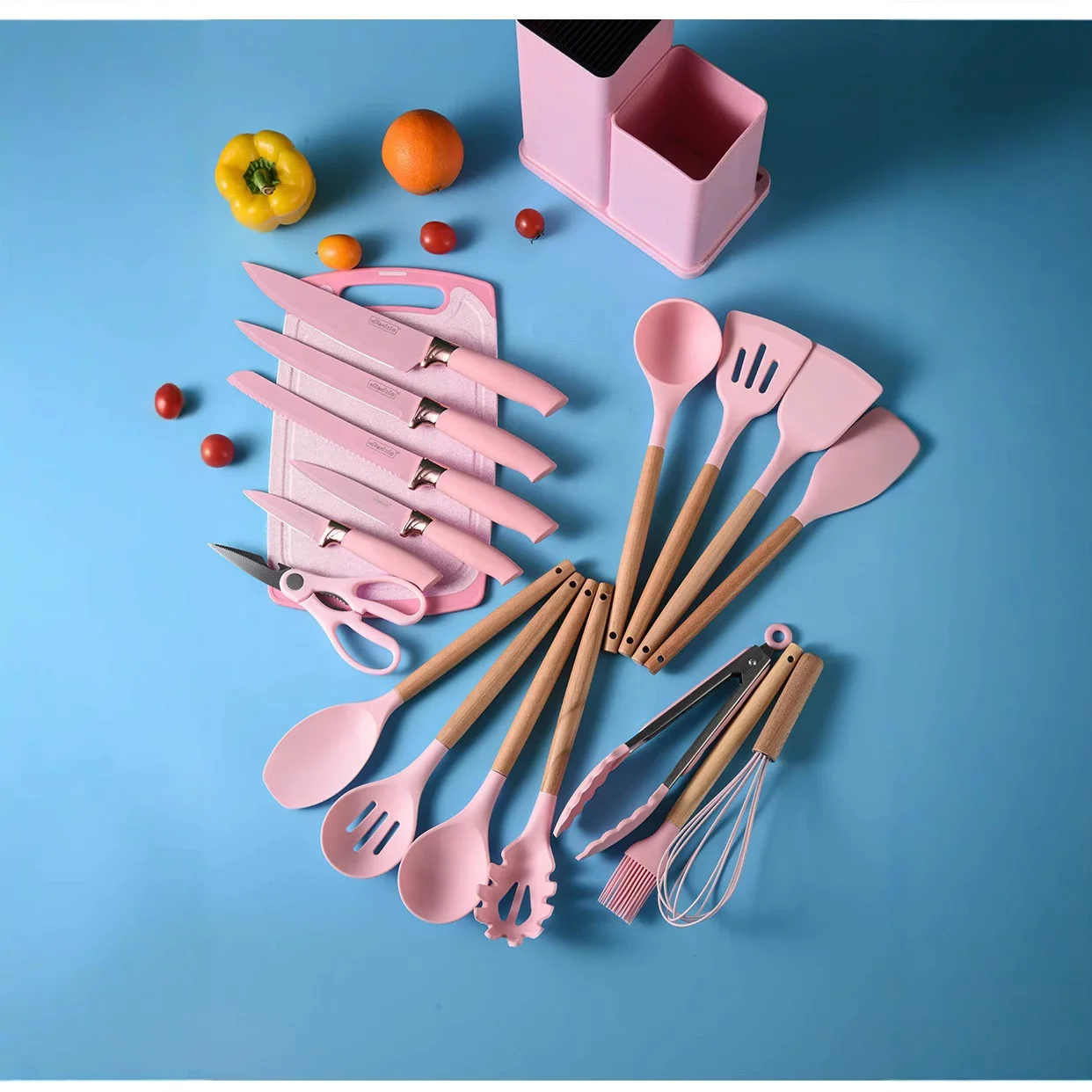 OEM/ODM Kitchen Cooking Tool Gadgets Utensils Set 19 Piece with Holder Cookware Wooden Silicone Kitchen Cooking Utensil Sets