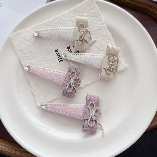 Fresh Fabric Handcrafted Hair Clip Elegant Rhinestone Bow Bangs Clip Solid Color Sweet Versatile Hairpin