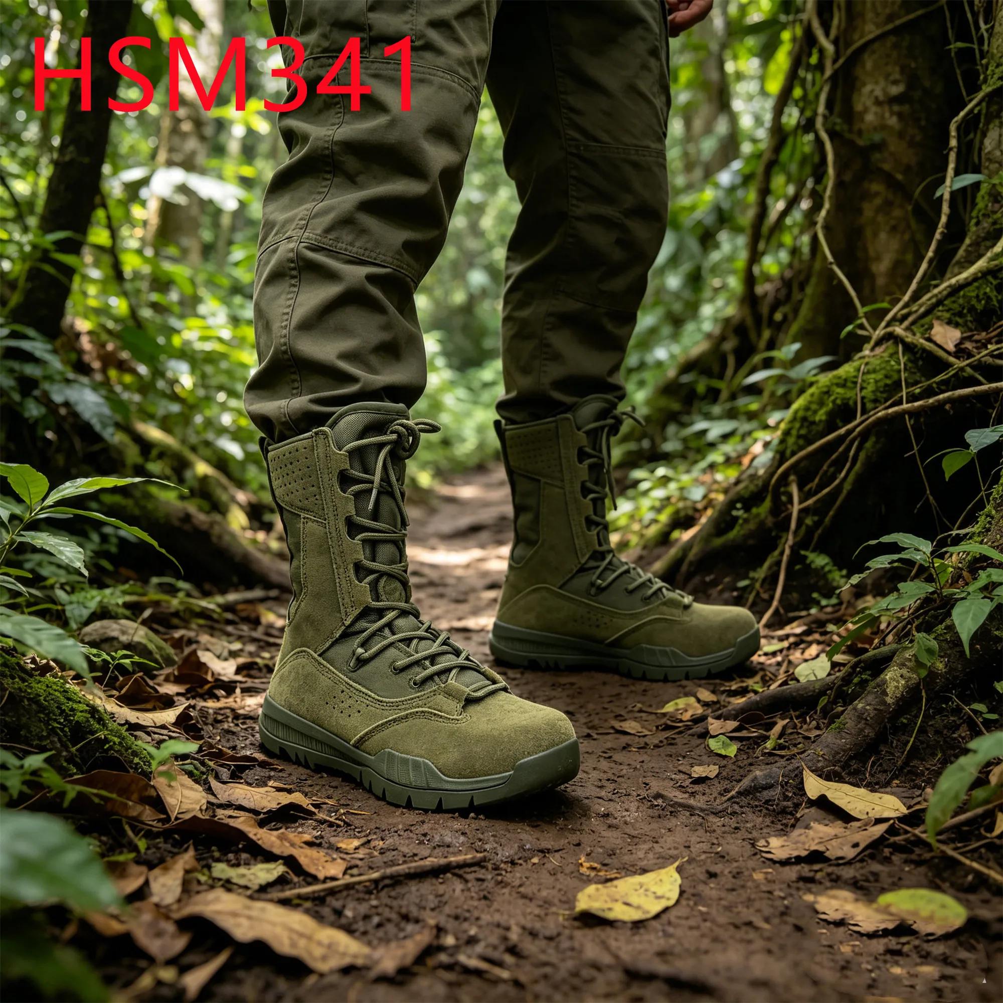 HY,Fieldwork Easy Hidden Natural Suede Leather Green Hunting Boots Jungle Tactical Strong Cushioning Outsole Combat Boots HSM341