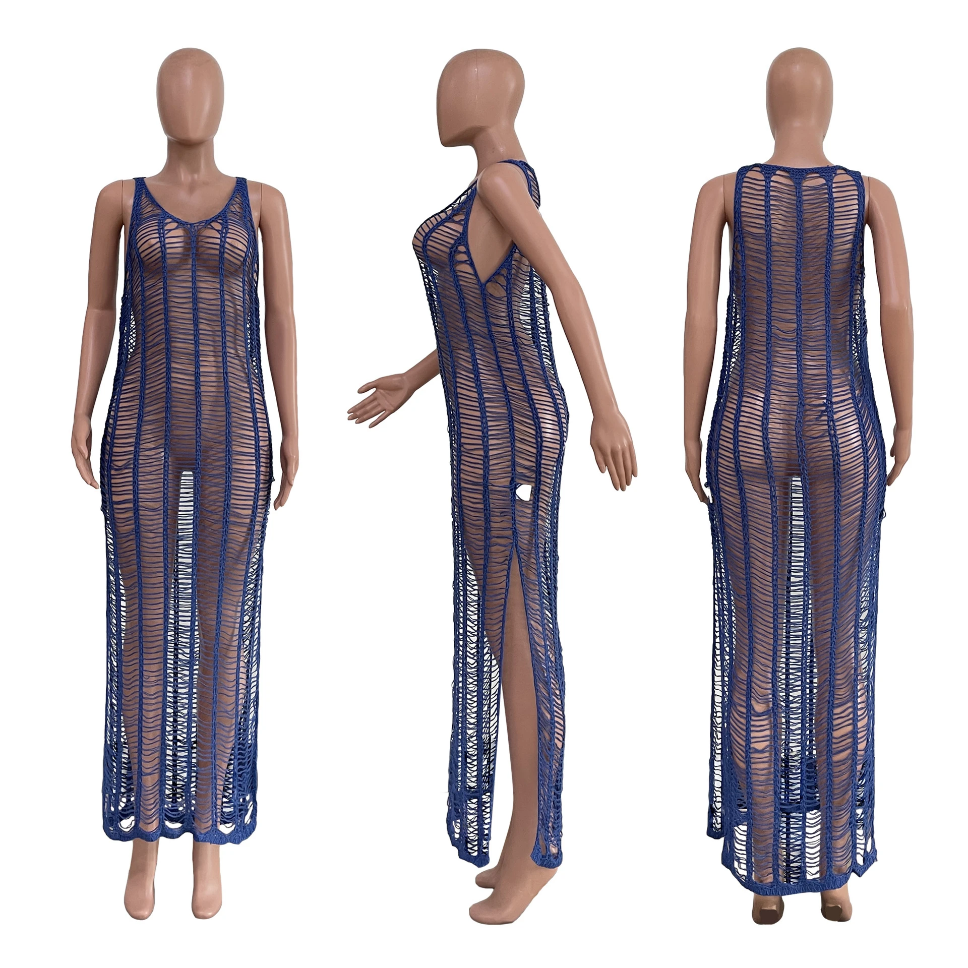 Lovely Wholesale7 Color Swimsuit Cover up Beach Wear Hand Crochet Hollow Out Maxi Dress Ladies Beach Cover Ups Dress