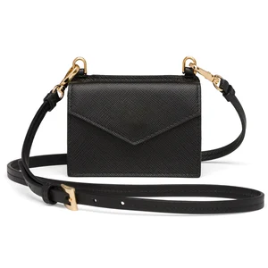 Custom Logo Saffinao Leather Black Mini Ladies Cardcase Women Credit Card Holder With Lanyard