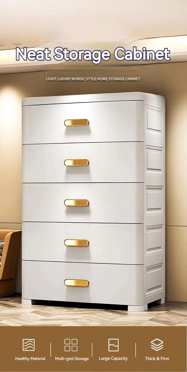 Multifunctional 5-Drawer Modern PP Plastic Storage Cabinet Big Living Room Wardrobe Storage Box supplier