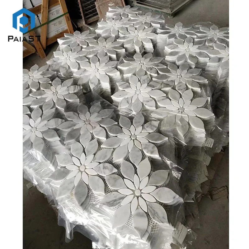 product kitchen backsplash water jet carrara white marble mosaicflower pattern marble mosaic medallion-2