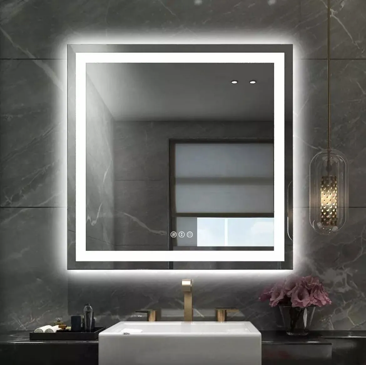 product custom fancy smart led waterproof rectangle wall mounted mirrors hotel led bathroom mirrors with time for hotel-2