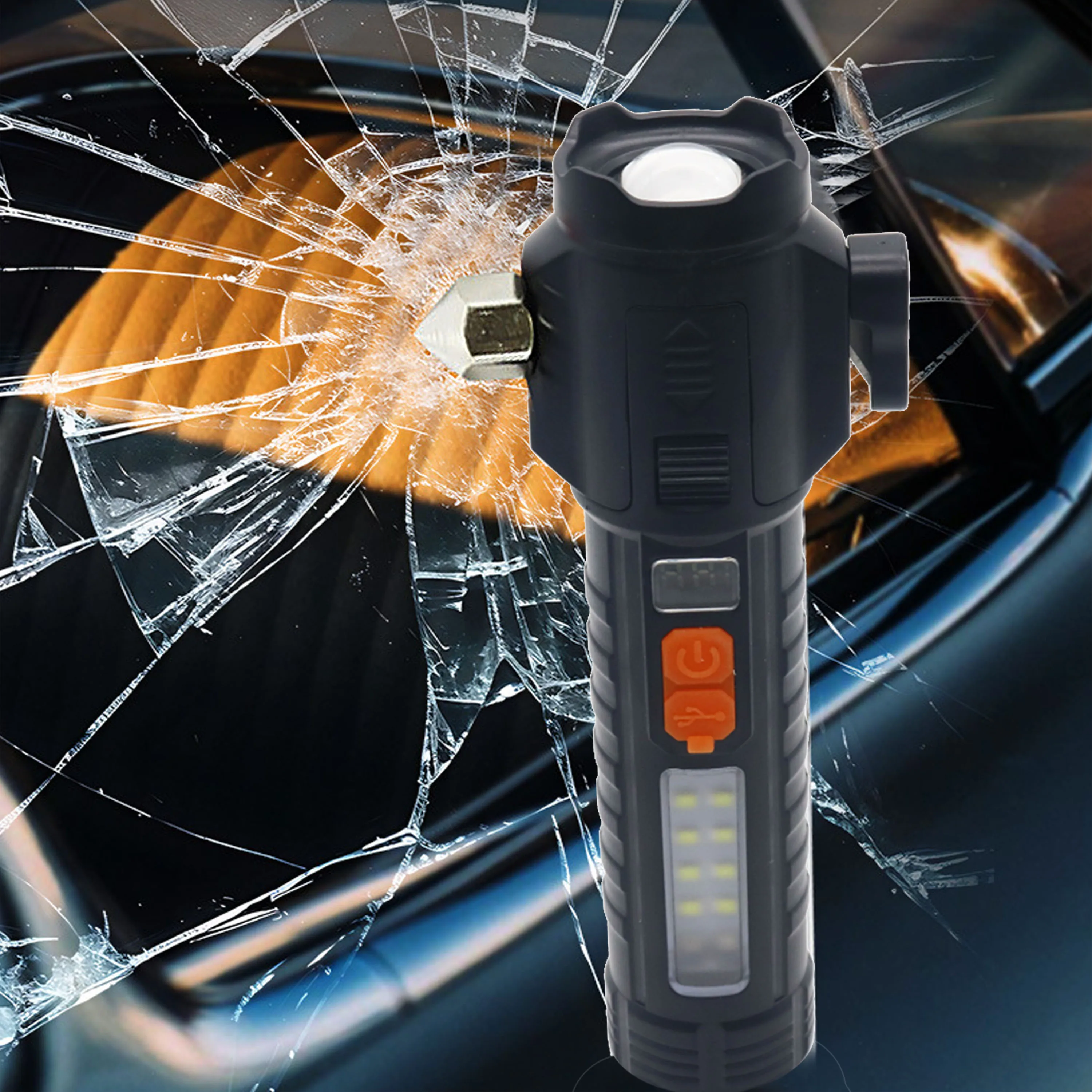 Вращающийся, масштабируемый, многофункциональный молоток для разбития окон, фонарик, портативное наружное аварийное освещение, белый лазерный фонарь