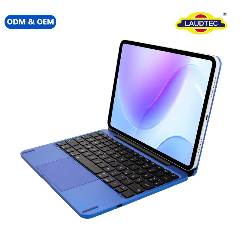 Teclado mágico de aluminio al por mayor para iPad, con conector magnético de 3 pines, superficie táctil de cristal con sensación de piel y 14 teclas de acceso directo; fabricación bajo pedido (OEM/ODM)