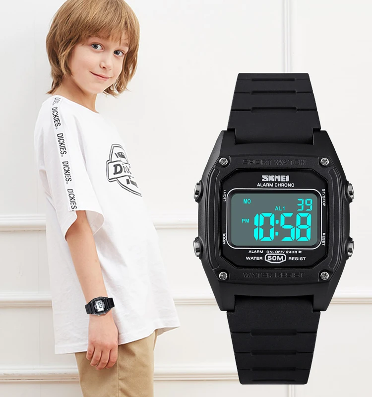 Skmei 1614 High Quality Kids Sports Watches 5atm Water Resistant Silicone Band Led Watch for Children