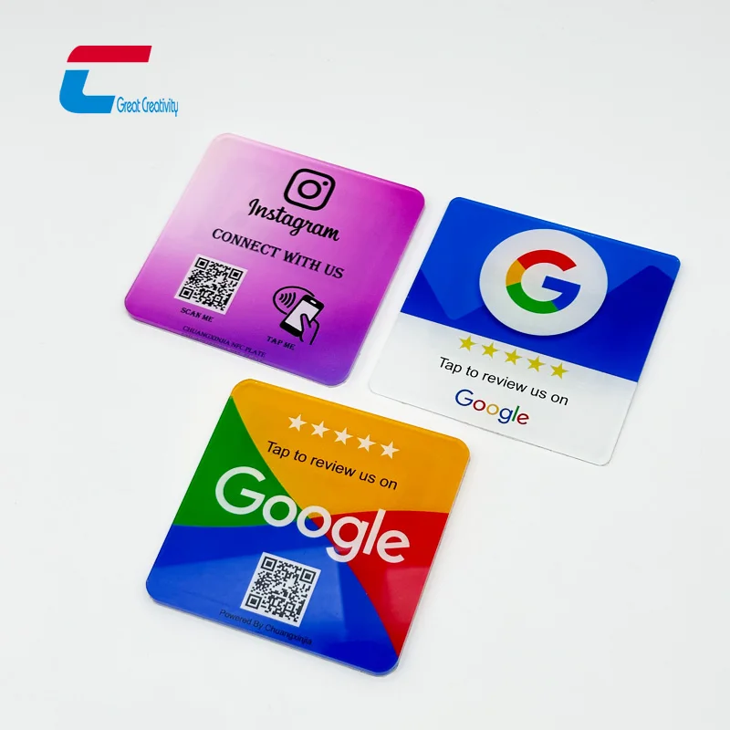 Custom Printing QR Code  Acrylic Google Reviews Stickers NFC Google Review Menu NFC Plates