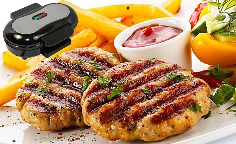 CUKYI Mini Steak Panini Hamburger Grill Meat Roaster Machine Egg Frying Pan Sandwich Maker ciabatta Bread Oven Breakfast BBQ