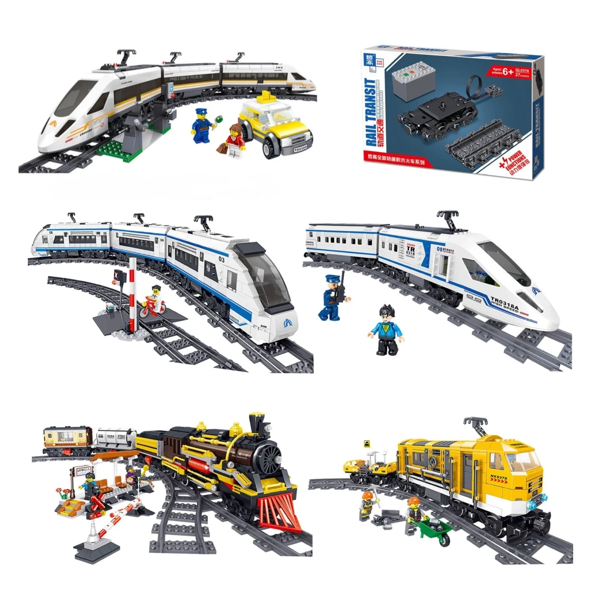 QL0307-0319 Mini Building Block Figure Electric High-Speed Train Subway  Plastic Toy Creative Decoration for Kids Boys Cars