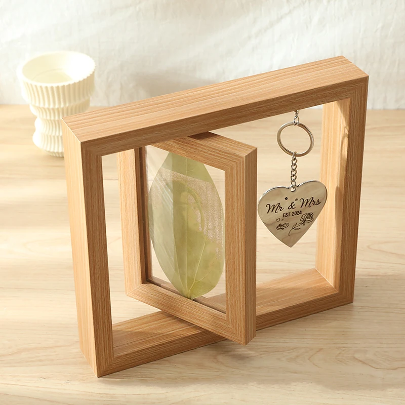 Rotating Photo Frame 4x6 Double-Sided Picture Frame Display Lovers Memorial Leaf Caving Collection Wooden Couples Photo Frames