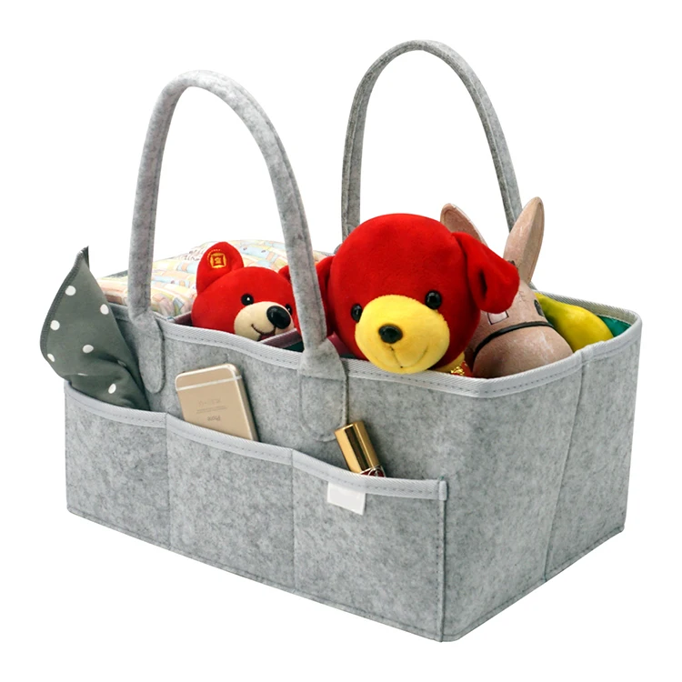 Soft Felt Diaper Bag Large Portable Felt Baby Diaper Storage Caddy With Waterproof Liner