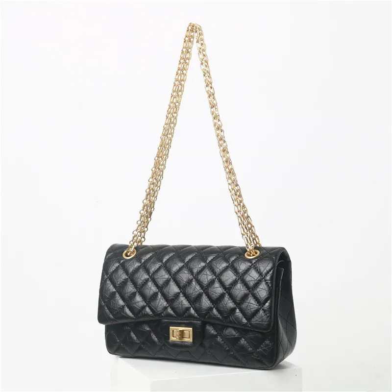 Designer Classic Chain Sling Diamond Lattice Cowhide Shoulder Bag